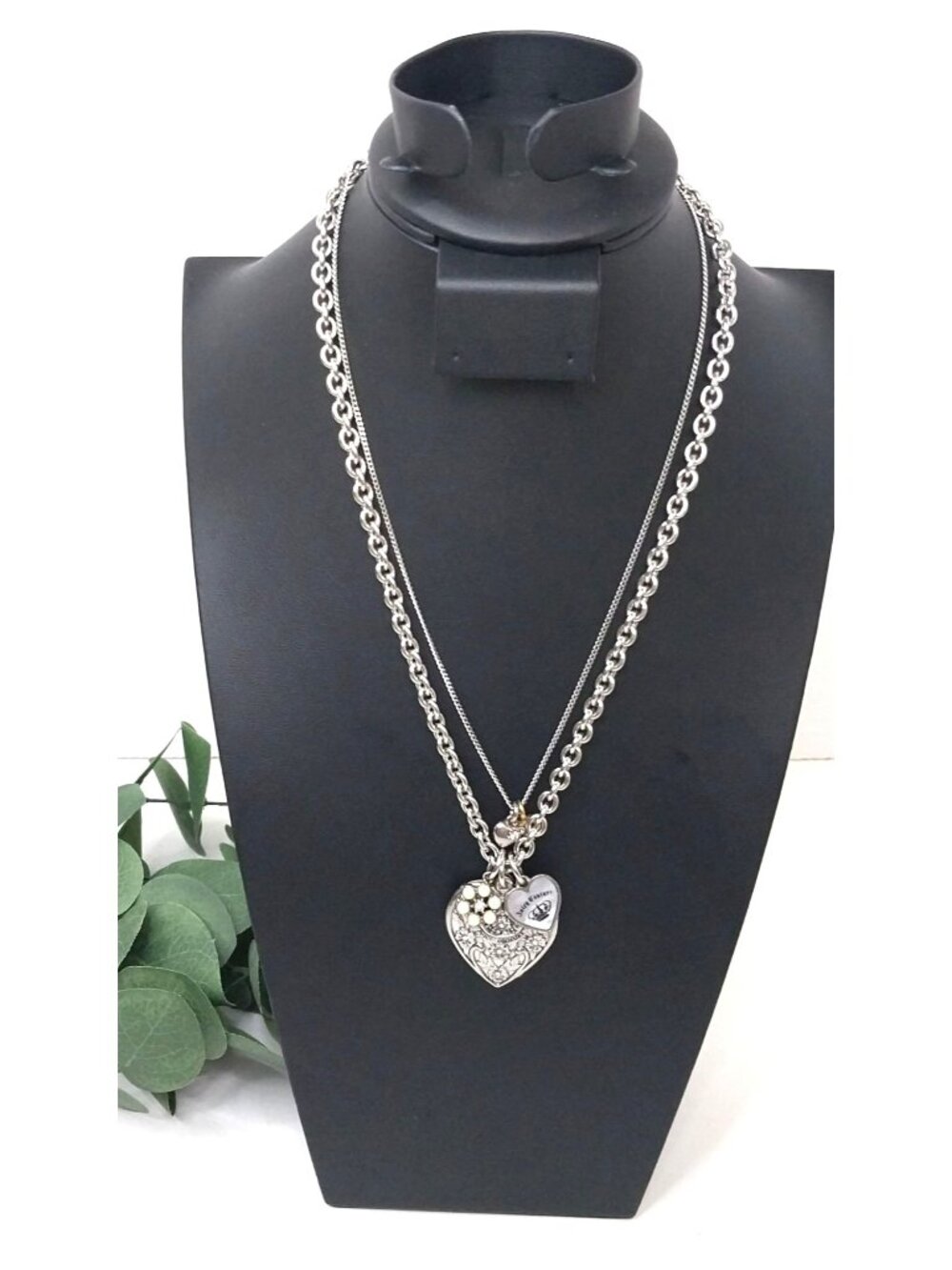 Juicy Couture Y2K Floral Hearts Bow Charm Double-Strand Necklace Faux Pearls